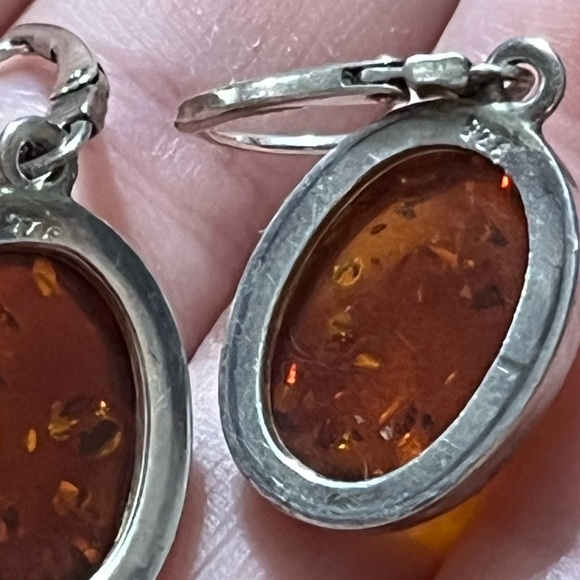 VTG Genuine Baltic Honey Amber Sterling Silver 925 Pierced Dangle Earrings - Picture 5 of 5